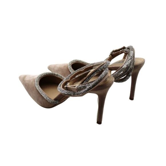 Vhny Womens Claudia Suede Pointed Toe Rhinestone Ankle Strap Wrap Heels Womens - Picture 11 of 16